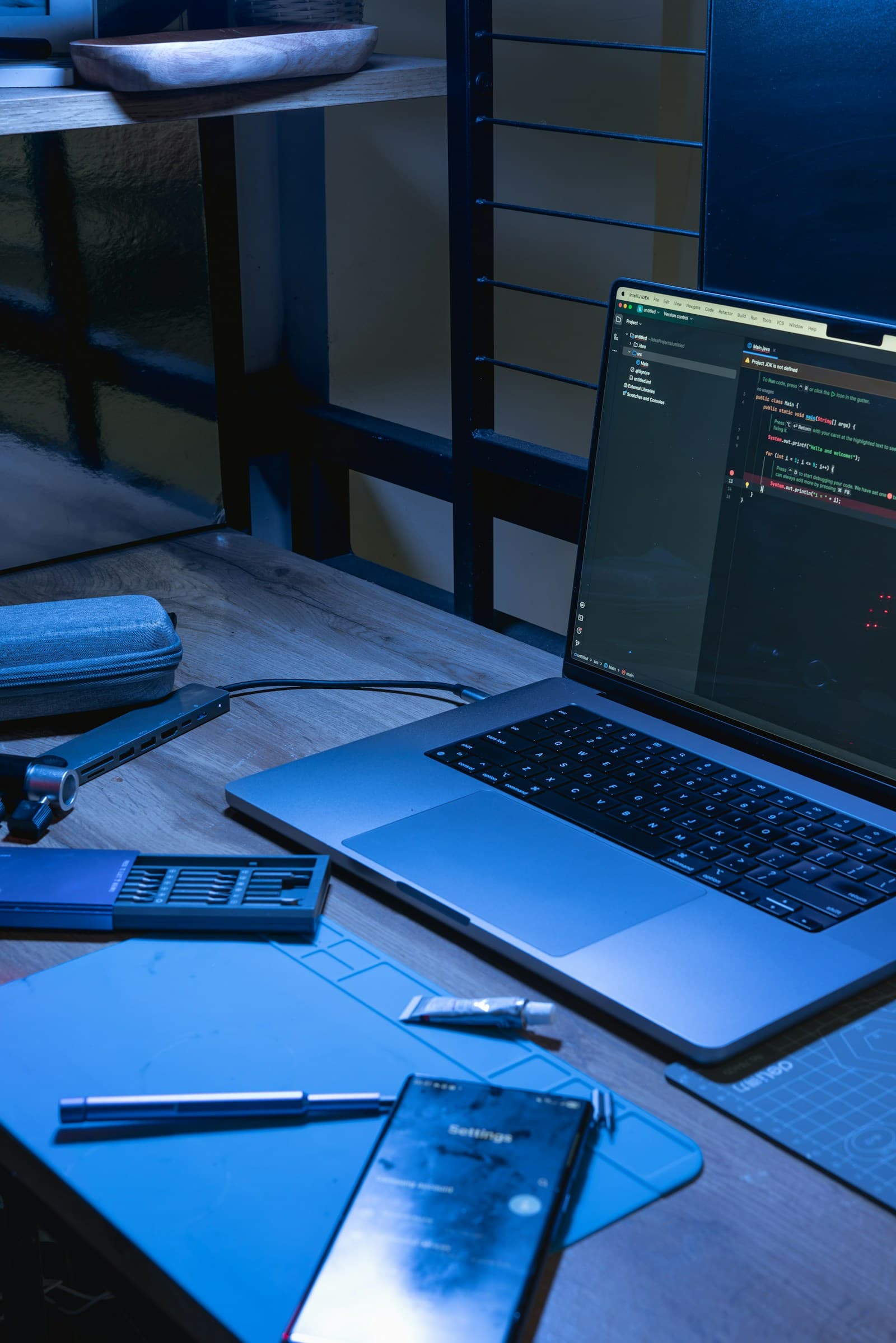 Laptop with a software development environment open