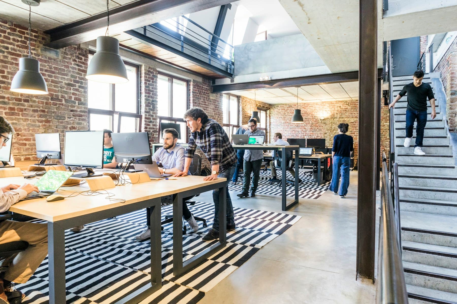 Team working together in an open office